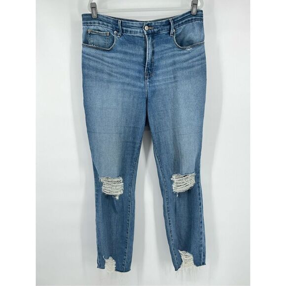 Good American Good Curve High Rise Skinny Crop Distressed Destroyed Jean Size 16 - Picture 1 of 9